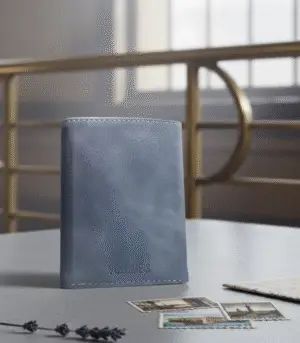 Minimalistic CardHolder Wallet Frosted Sky – Luxury Leather Texture